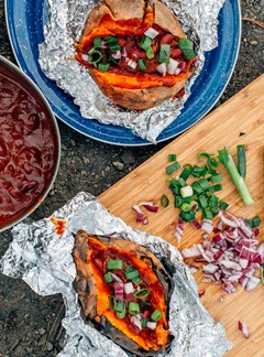 easy camping recipes - stuffed sweet potatoes wrapped in foil